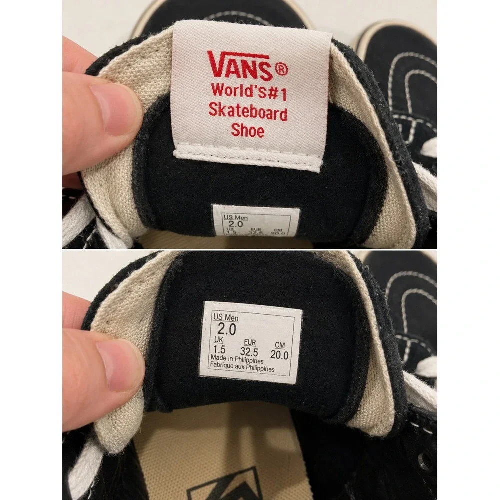 Vans Sk8-Hi High Top Black/White Sneaker Kids Size 2 Fair Condition